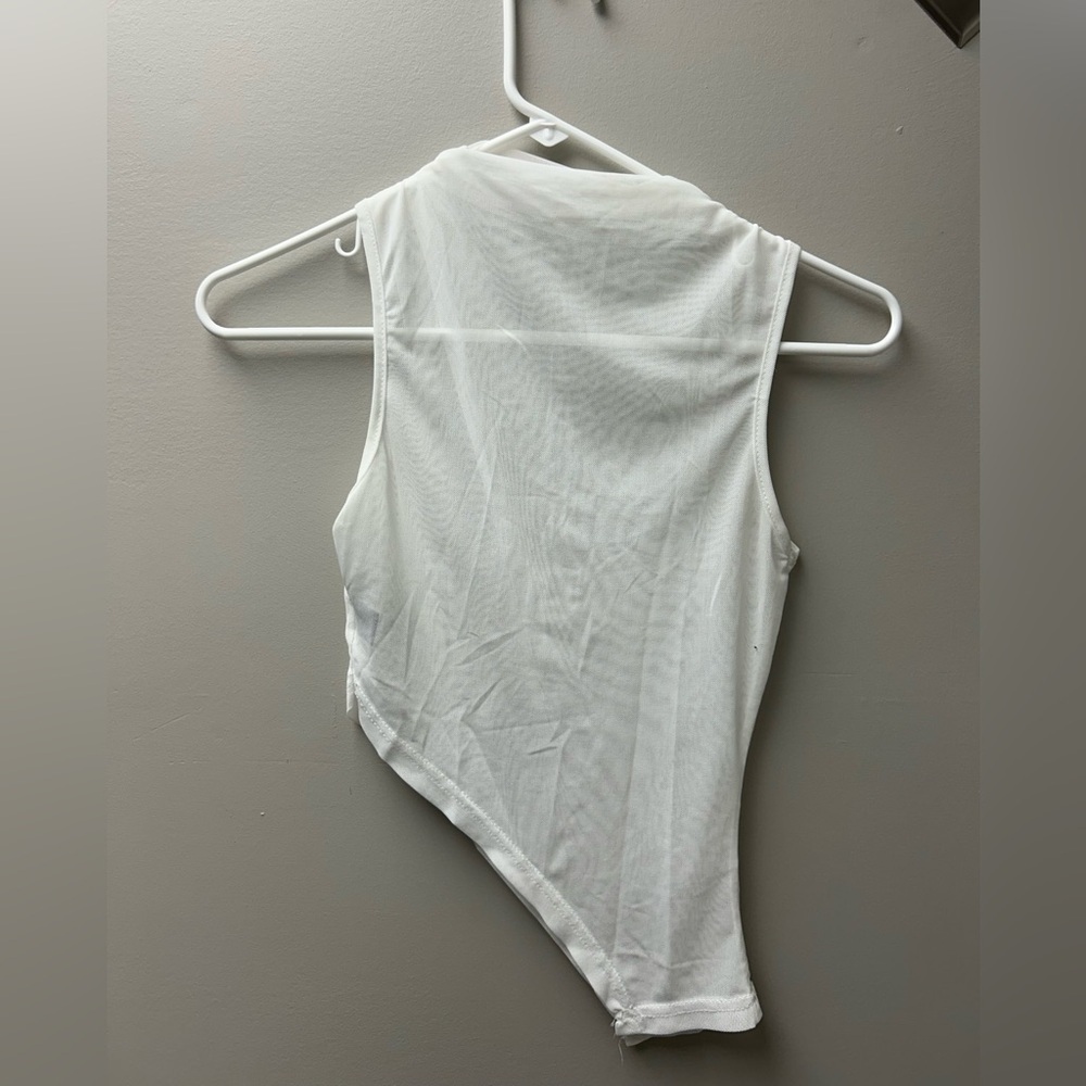 Shein White Meshed Mock Neck Tank Top